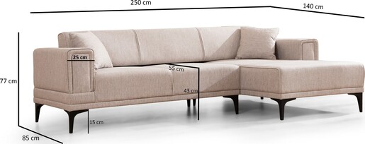 Kutna garnitura na razvlačenje Horizon desni - svjetlo smeđa