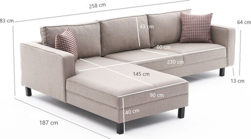 Kutna garnitura KALE LINEN, lijeva, krem, Kale Linen Left - Cream