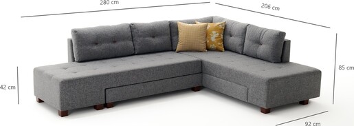 Kutna garnitura na razvlačenje, Sivo, Manama Corner Sofa Bed Right - Grey