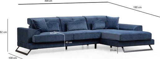 Kutna garnitura, Mornarsko plava, Frido Right (L3+Chl) - Navy Blue