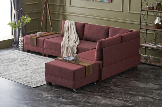 Kutna garnitura na razvlačenje BELLA SOFT, desna, tamno crvena, Fly Corner Sofa Bed Right - Claret Red