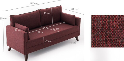 Dvosjed BELLA crveni, Bella Sofa For 2 Pr - Claret Red