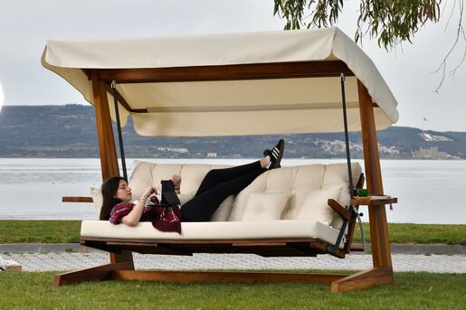 Vrtni trosjed za ljuljanje, prirodno bež boja, Luna Deluxe 2600 - Beige