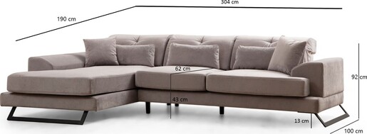 Kutna garnitura, Svijetlo siva, Frido Left (Chl+3R) - Light Grey