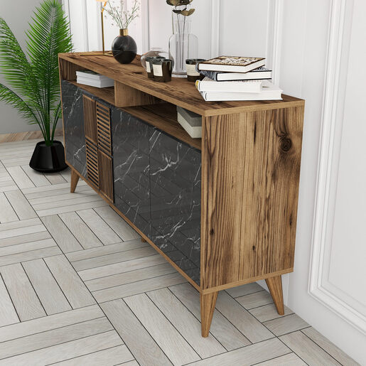 Konzola, Milan 160 - Walnut, Black Marble