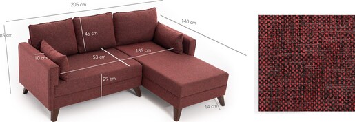 Kutna garnitura na razvlačenje, Bordo crvena, Bella Corner Sofa Right 2 - Claret Red
