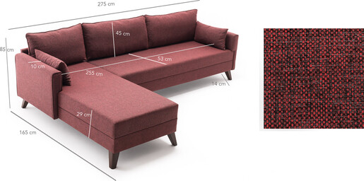 Kutna garnitura, Bordo crvena, Bella Corner Sofa Left 1 - Claret Red