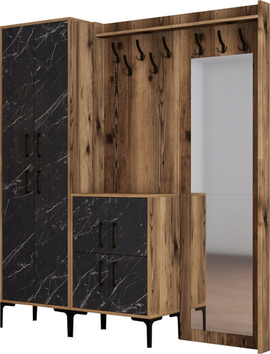 Ormar za predsoblje, Berlin ABC - Walnut, Black Marble