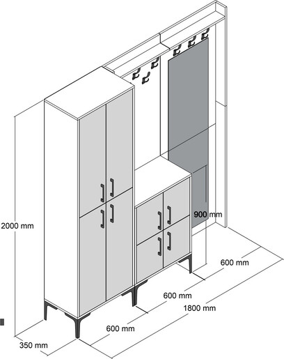 Ormar za predsoblje, Berlin ABC - Walnut, Black Marble