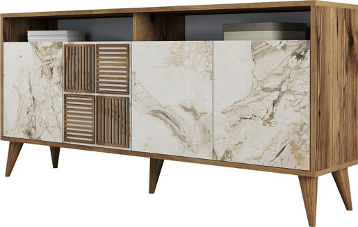 Konzola, Milan 160 - Walnut, White Marble