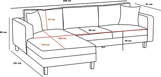 Kutna garnitura, Krem Crno, Berlin Left - Cream, Black