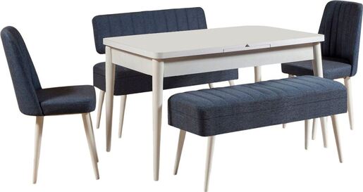 Set stola i stolica (5 komada), Vina 1048 - 4 - White, Dark Blue
