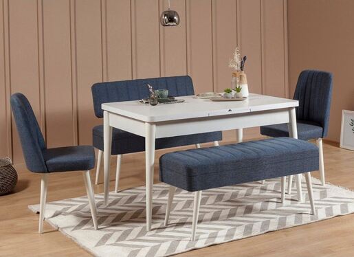 Set stola i stolica (5 komada), Vina 1048 - 4 - White, Dark Blue