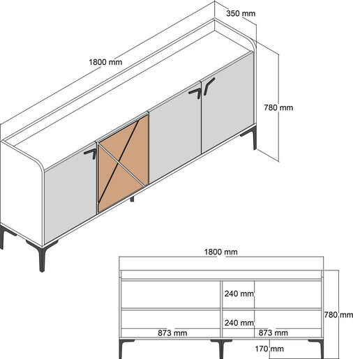 Komoda VENEDIK MARBLE, Venedik - Walnut, White Marble