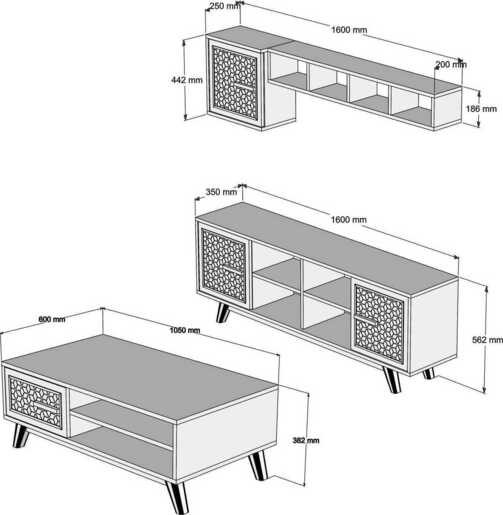 Set namještaja za dnevnu sobu, Ayla - Walnut, White