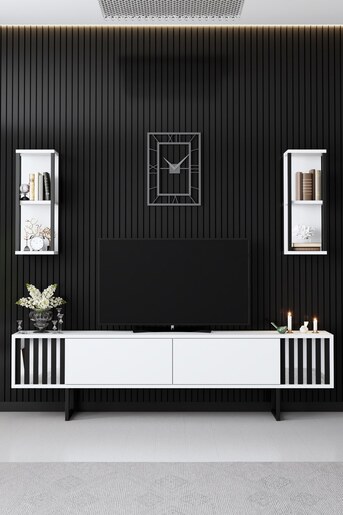 Komoda za TV, Chrome Line - White, Black
