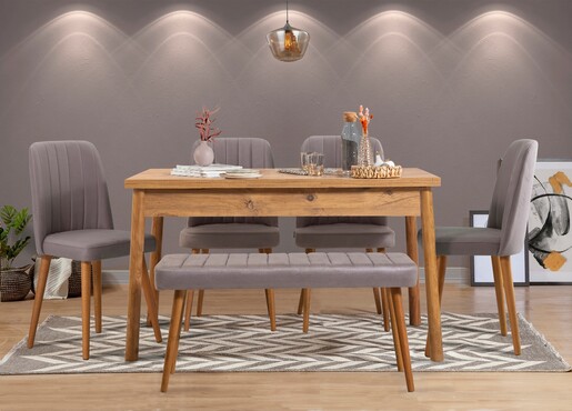 Set stolova i stolica (6 komada), Atlantski bor Sivo, Costa 0701 - 2 A