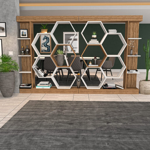 Polica za knjige, Sueno - White, Walnut