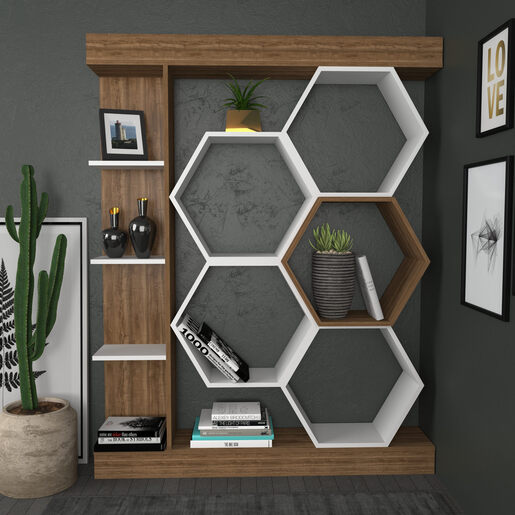 Polica za knjige, Sueno - White, Walnut