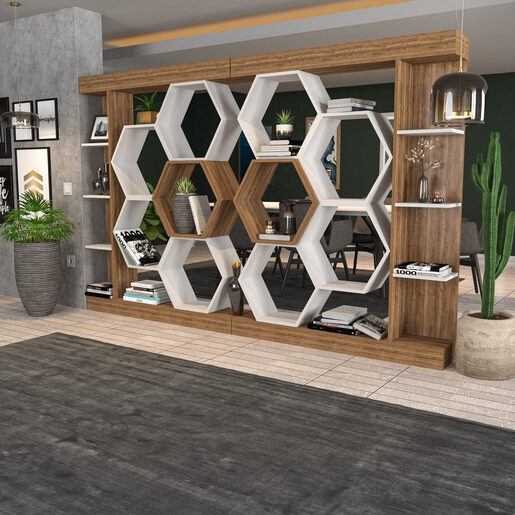 Polica za knjige, Sueno - White, Walnut