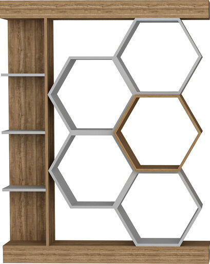 Polica za knjige, Sueno - White, Walnut