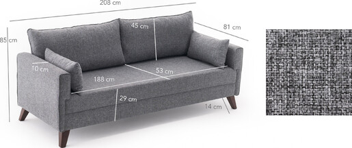 Trosjed BELLA siva, Bella Sofa For 3 Pr - Grey