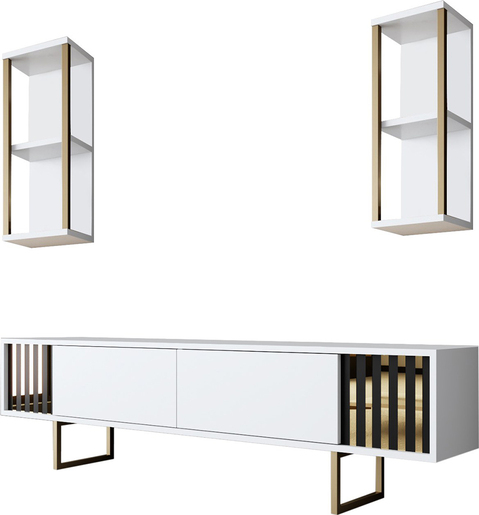 Komoda za TV, Gold Line - White, Black