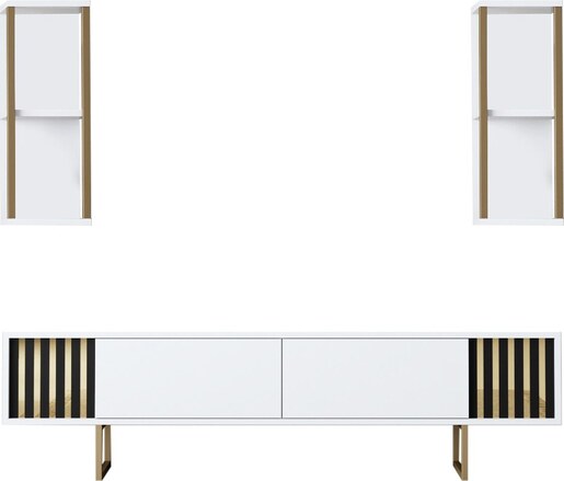 Komoda za TV, Gold Line - White, Black