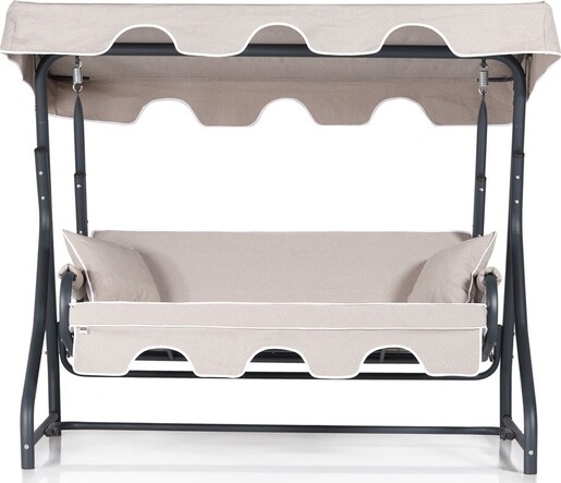 Vrtni trosjed za ljuljanje, krema crna boja, Ruta 3 Kişilik Bahçe Balkon Teras Salıncağı - 2