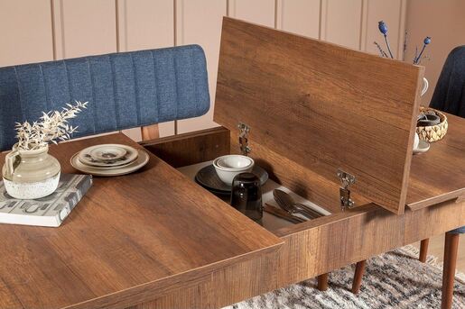 Set stola i stolica (4 komada), Vina 1048 - 3 - Walnut, Dark Blue