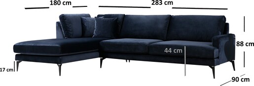 Kutna garnitura PAPIRA, mornarsko plava, lijevi kut, Papira Corner Left (Chl+3R) - Navy Blue