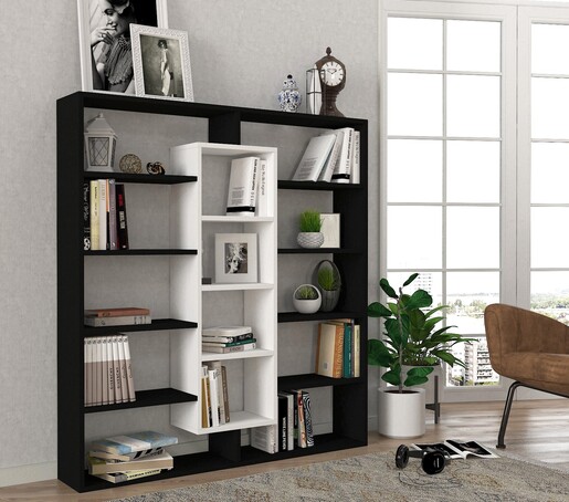 Polica za knjige, Crno Bijela boja, Ample - Black, White