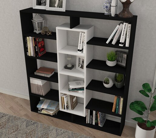 Polica za knjige, Crno Bijela boja, Ample - Black, White