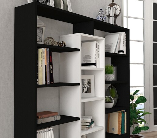 Polica za knjige, Crno Bijela boja, Ample - Black, White