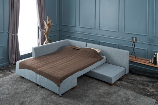 Kutna garnitura na razvlačenje, Svijetlo plava, Manama Corner Sofa Bed Left - Light Blue