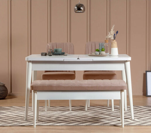 Set stolova i stolica (4 komada), Bijela boja Kamen, Vina - White