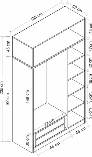 Garderoba, Minar 3 Kapak 2 Çekmece 235 - Anthracite, Dore