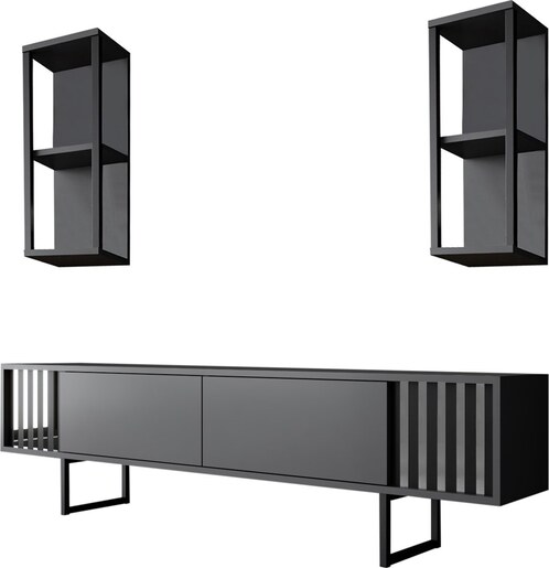 Set namještaja za dnevnu sobu, Chrome Line Set - Anthracite, Black
