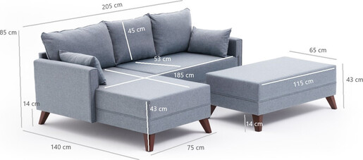 Kutna garnitura na razvlačenje BELLA SOFT, desna, plava, Bella Soft Mini Köşe Right - Blue