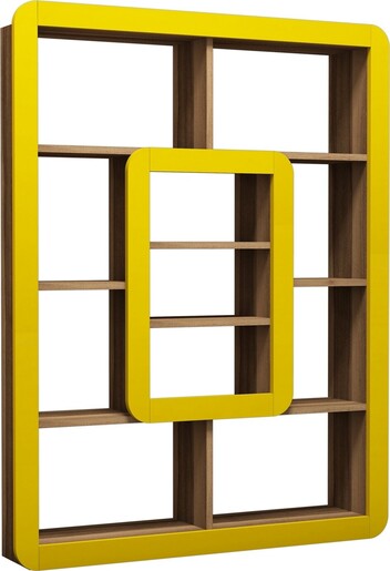 Polica za knjige, Orkide - Walnut, Yellow