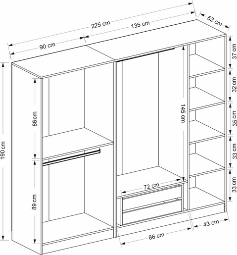 Garderoba, Kale 5 Bolme 2 Cekmece 190 - White