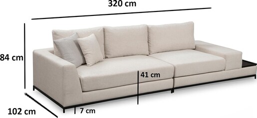 Četverosjed, LINE s integriranim stolićem, bež, Line With Side Table - Beige