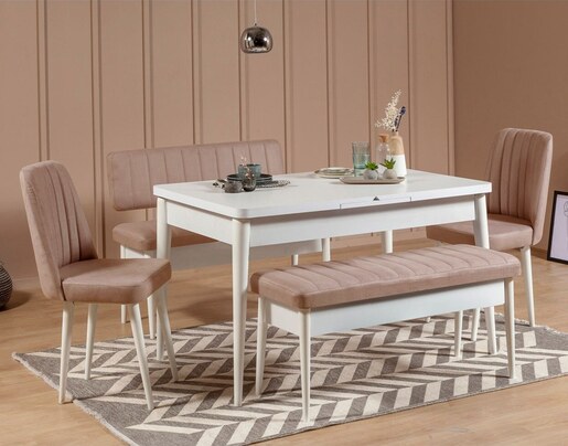 Set stolova i stolica (5 komada), Bijela boja Kamen, Vina - White