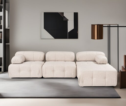 Kutna garnitura Doblo 3 Seater with Pouffe ( L1-O1-1R-Pouffe) - svjetlo smeđa