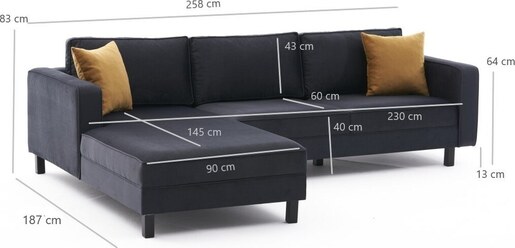 Kutna garnitura, Antracit, Kale Velvet Left - Anthracite