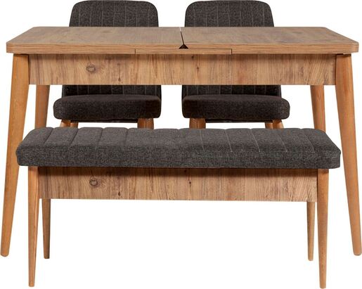 Komplet za blagovaonicu, stol, 2 stolice i klupa VINA PINE, Vina 1053 - Anthracite, Atlantic