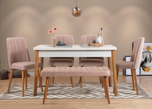 Set stolova i stolica (6 komada), Atlantski bor Bijela boja Kamen, Costa 0900 - 2 AB