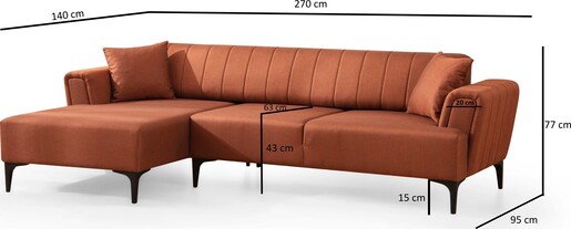 Kutna garnitura na razvlačenje Hamlet lijevi - Tile crvena