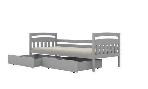 Drveni dječji krevet Tosia - sivi - 160x80 cm - S 2 ladice