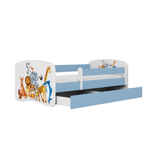 Drveni dječji krevet ŽIVOTINJSKO DRUŠTVO s ladicom - 180x80 cm plavi